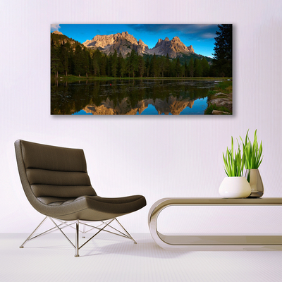 Quadro acrilico Paesaggio del lago forestale