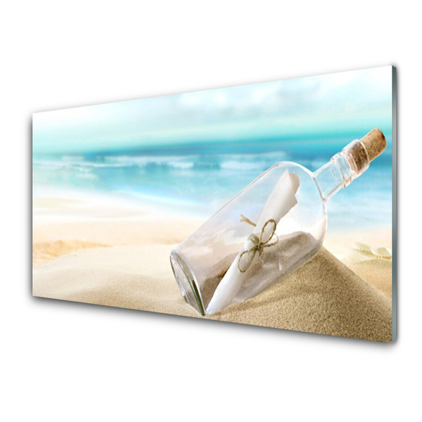 Quadro in vetro acrilico Lettera d'arte della bottiglia da spiaggia