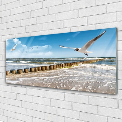 Quadro acrilico Paesaggio del mare dei gabbiani