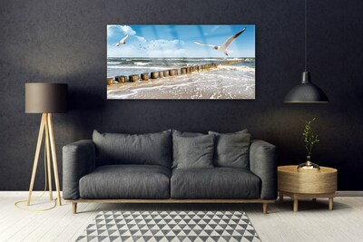 Quadro acrilico Paesaggio del mare dei gabbiani