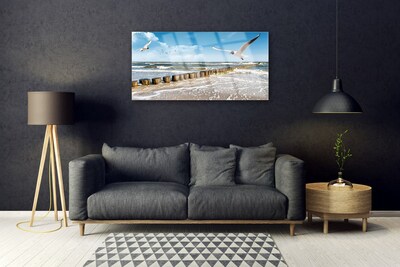 Quadro acrilico Paesaggio del mare dei gabbiani