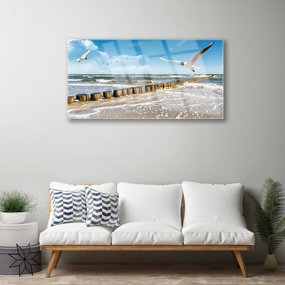 Quadro acrilico Paesaggio del mare dei gabbiani