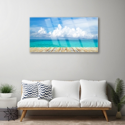 Quadro su vetro acrilico Mare, nuvole, paesaggio del molo