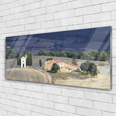 Quadro vetro acrilico Paesaggio degli alberi del prato