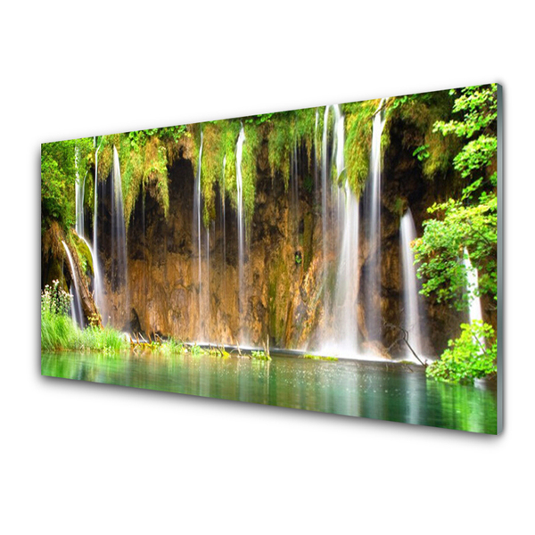 Quadro su vetro acrilico Cascata Lago Natura