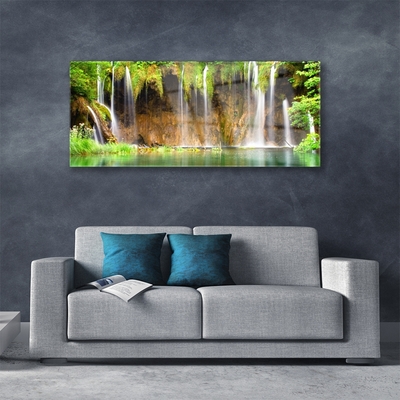 Quadro su vetro acrilico Cascata Lago Natura