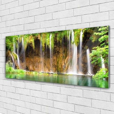 Quadro su vetro acrilico Cascata Lago Natura