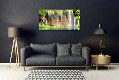 Quadro su vetro acrilico Cascata Lago Natura