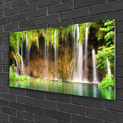 Quadro su vetro acrilico Cascata Lago Natura