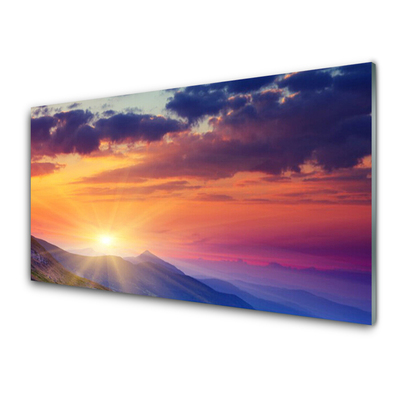 Quadro vetro acrilico Paesaggio di montagna del sole