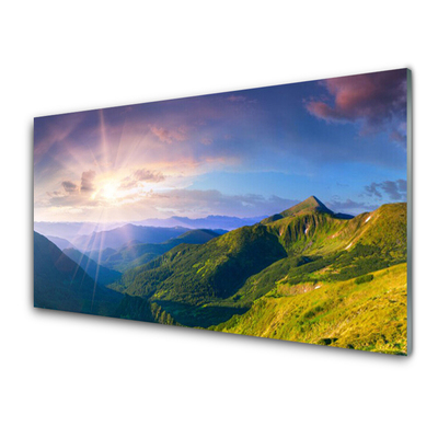 Quadro vetro acrilico Paesaggio del sole del prato di montagna