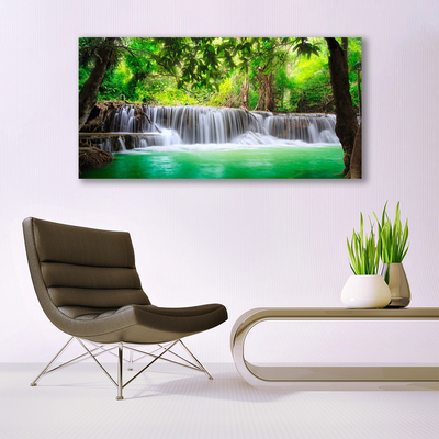 Quadro acrilico Cascata del lago della foresta naturale