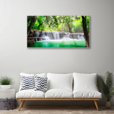 Quadro acrilico Cascata del lago della foresta naturale