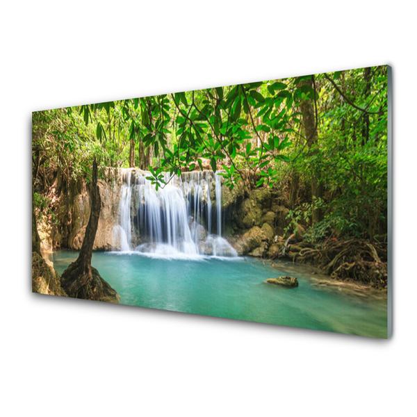 Quadro acrilico Cascata del lago della foresta naturale