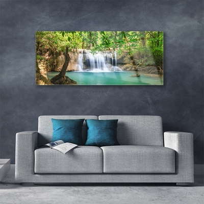 Quadro acrilico Cascata del lago della foresta naturale