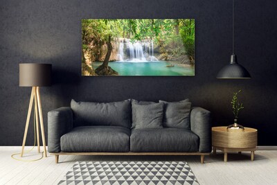 Quadro acrilico Cascata del lago della foresta naturale