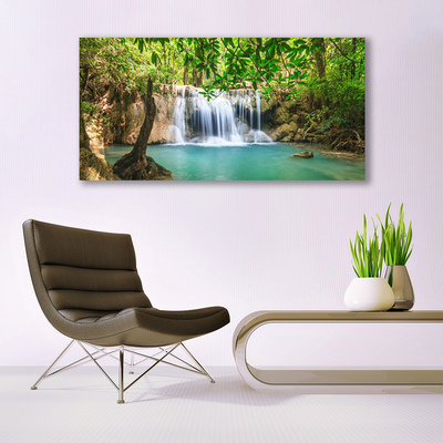 Quadro acrilico Cascata del lago della foresta naturale