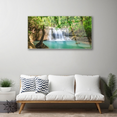 Quadro acrilico Cascata del lago della foresta naturale