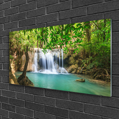 Quadro acrilico Cascata del lago della foresta naturale