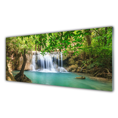 Quadro acrilico Cascata del lago della foresta naturale