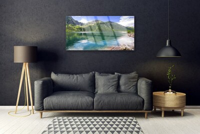 Quadro in vetro acrilico Paesaggio del lago di montagna