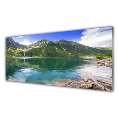 Quadro in vetro acrilico Paesaggio del lago di montagna