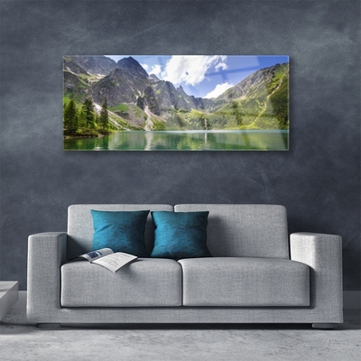 Quadro in vetro acrilico Paesaggio del lago di montagna