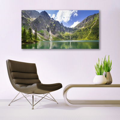 Quadro in vetro acrilico Paesaggio del lago di montagna