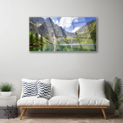 Quadro in vetro acrilico Paesaggio del lago di montagna