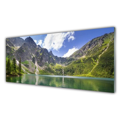 Quadro in vetro acrilico Paesaggio del lago di montagna