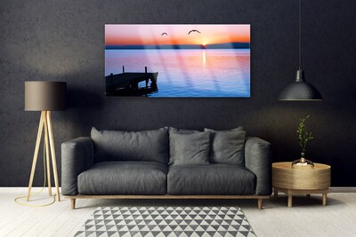 Quadro su vetro acrilico Il molo del mare e il sole Paesaggio