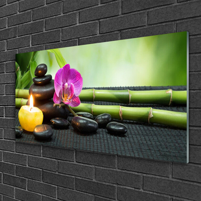 Quadro acrilico Spa Zen con fiori di bambù