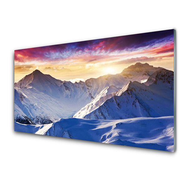 Quadro vetro acrilico Paesaggio di montagne di neve