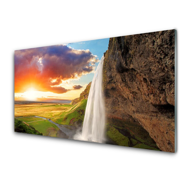 Quadro vetro acrilico Cascata, paesaggio del sole