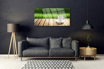 Quadro in vetro acrilico Tazza Erba Natura Legno