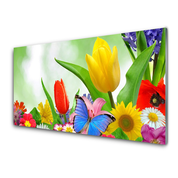 Quadro acrilico Farfalla, fiori, natura