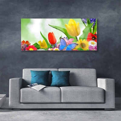 Quadro acrilico Farfalla, fiori, natura