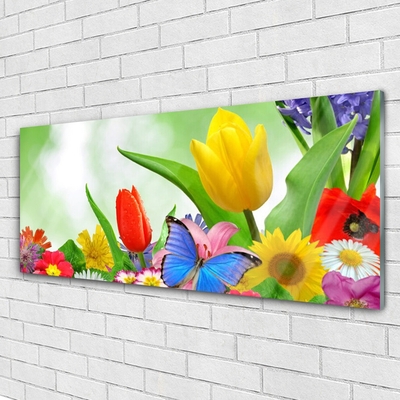 Quadro acrilico Farfalla, fiori, natura