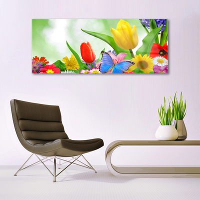 Quadro acrilico Farfalla, fiori, natura
