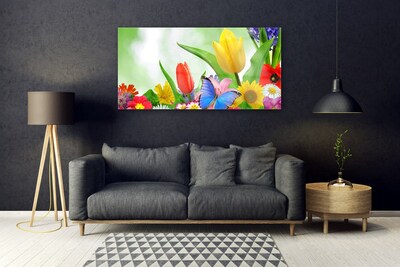 Quadro acrilico Farfalla, fiori, natura