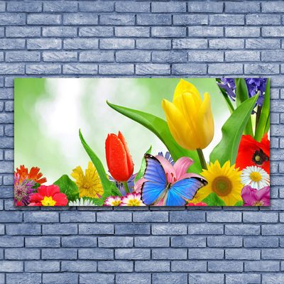 Quadro acrilico Farfalla, fiori, natura