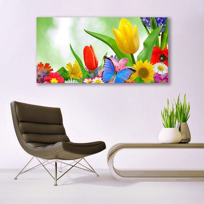 Quadro acrilico Farfalla, fiori, natura