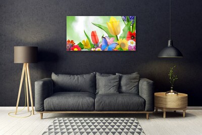 Quadro acrilico Farfalla, fiori, natura