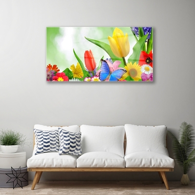 Quadro acrilico Farfalla, fiori, natura