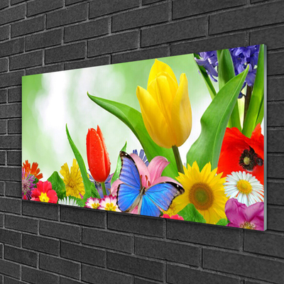 Quadro acrilico Farfalla, fiori, natura