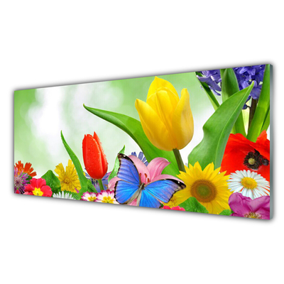 Quadro acrilico Farfalla, fiori, natura