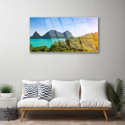 Quadro acrilico Paesaggio degli alberi del mare delle montagne