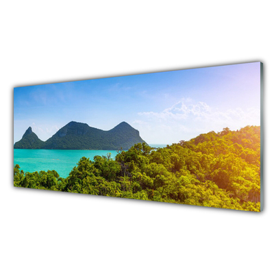 Quadro acrilico Paesaggio degli alberi del mare delle montagne