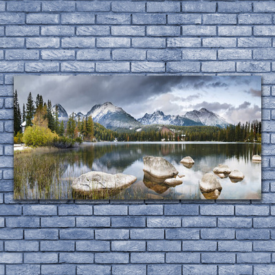 Quadro acrilico Paesaggio della foresta di montagna del lago