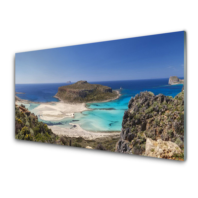 Quadro in vetro acrilico Montagne della spiaggia del mare dell'isola